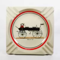Break No 363 open top carriage vintage square ceramic ashtray featuring three diagonal cigarette rests in each corner: Top - Click to enlarge