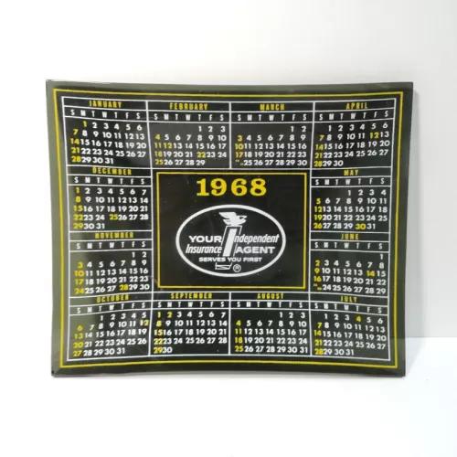 Insurance Agents 1968 Calendar Glass Ashtray: Top