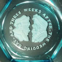 Wedding Day Blue Glass Vintage Novelty Ashtray: Three Weeks After - Click to enlarge
