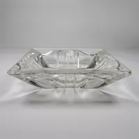 Square Clear Glass Vintage Ashtray with Rounded Bars: Top Side - Click to enlarge