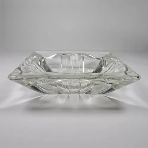 Square Clear Glass Vintage Ashtray with Rounded Bars: Top Side