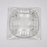 Square Clear Glass Vintage Ashtray with Rounded Bars: Bottom - Click to enlarge