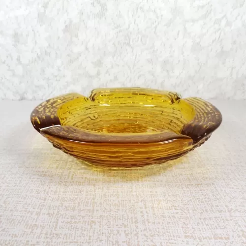 Soreno Gold 6 inch 1960s Textured Round Glass Ashtray: Top Side