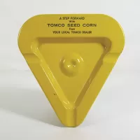 Tomco Seed Corn Triangular Vintage Metal Ashtray: Top - Click to enlarge