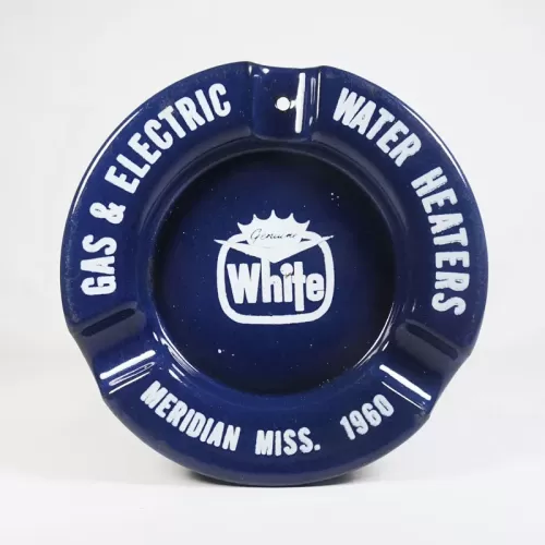 White Water Heaters 1960 Vintage Metal Ashtray: Top