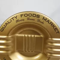 Quality Foods Market Ashtray Salesman Metal Ashtray: Top Graphics - Click to enlarge
