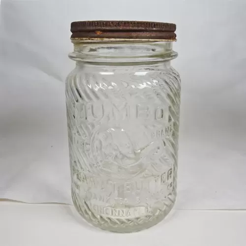 Jumbo Peanut Butter Vintage Embossed Clear Glass Jar: Front