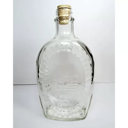 Log Cabin with Flag Flask 1976 Pancake Syrup Bottle: Back