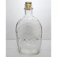 Marching Soldiers playing Instruments 1976 Log Cabin Pancake Syrup Bottle: Back - Click to enlarge