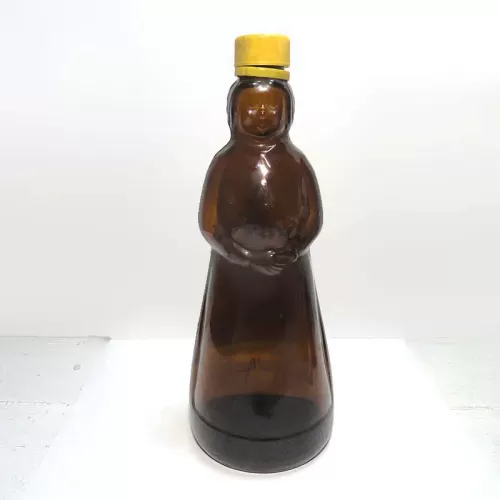 Mrs. Butterworth 10H Brown Bottle with Yellow Top: Front