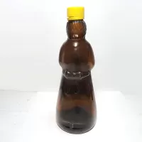Mrs. Butterworth 10H Brown Bottle with Yellow Top: Back - Click to enlarge