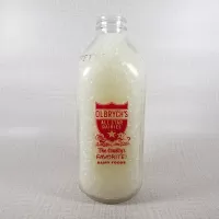 Olbrych's Dairy Vintage ACL Glass Quart Milk Bottle: Back - Click to enlarge