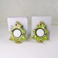 Two Christmas Tree Ceramic Tealight Candle Holders: With Box - Click to enlarge