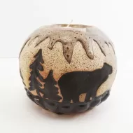 Bears in the Woods Round Ceramic Tealight Candle Holder: Front