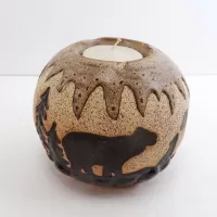 Bears in the Woods Round Ceramic Tealight Candle Holder: Bear - Click to enlarge