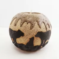 Bears in the Woods Round Ceramic Tealight Candle Holder: Side 1 - Click to enlarge
