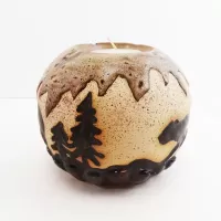 Bears in the Woods Round Ceramic Tealight Candle Holder: Side 2 - Click to enlarge