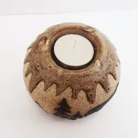 Bears in the Woods Round Ceramic Tealight Candle Holder: Top - Click to enlarge