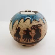 Cowboys on Horseback Round Ceramic Tealight Candle Holder: Main