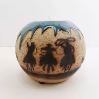 Cowboys on Horseback Round Ceramic Tealight Candle Holder: Front - Click to enlarge