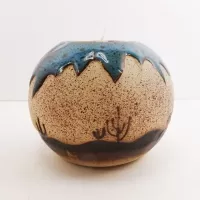 Cowboys on Horseback Round Ceramic Tealight Candle Holder: Back - Click to enlarge