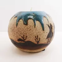 Cowboys on Horseback Round Ceramic Tealight Candle Holder: Catus - Click to enlarge