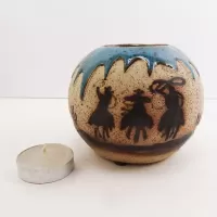 Cowboys on Horseback Round Ceramic Tealight Candle Holder: Parts - Click to enlarge