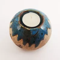 Cowboys on Horseback Round Ceramic Tealight Candle Holder: Top - Click to enlarge