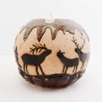 Deer in the Forest Round Ceramic Tealight Candle Holder: Front - Click to enlarge