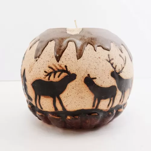 Deer in the Forest Round Ceramic Tealight Candle Holder: Front
