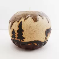 Deer in the Forest Round Ceramic Tealight Candle Holder: Side - Click to enlarge