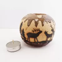 Deer in the Forest Round Ceramic Tealight Candle Holder: Parts - Click to enlarge
