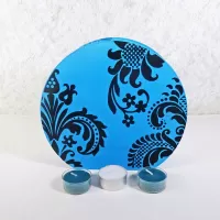 Blue Glass Darker Accents Roundtop Tealight Candle Holder: Front - Click to enlarge