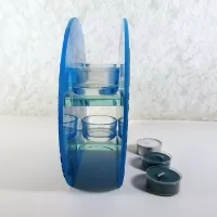 Blue Glass Darker Accents Roundtop Tealight Candle Holder: Side - Click to enlarge