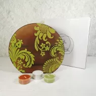 Brown Glass Lime Accents Roundtop Tealight Candle Holder: With Box