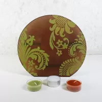 Brown Glass Lime Accents Roundtop Tealight Candle Holder: Front - Click to enlarge