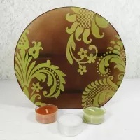 Brown Glass Lime Accents Roundtop Tealight Candle Holder: Back - Click to enlarge
