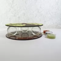Brown Glass Lime Accents Roundtop Tealight Candle Holder: Top - Click to enlarge