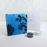 Blue Glass Darker Accents Square Tealight Candle Holder: With Box - Click to enlarge