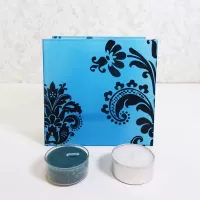 Blue Glass Darker Accents Square Tealight Candle Holder: Front - Click to enlarge