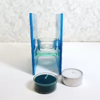 Blue Glass Darker Accents Square Tealight Candle Holder: Side - Click to enlarge