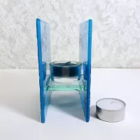 Blue Glass Darker Accents Square Tealight Candle Holder: With Candle - Click to enlarge