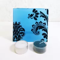 Blue Glass Darker Accents Square Tealight Candle Holder: Back - Click to enlarge