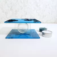 Blue Glass Darker Accents Square Tealight Candle Holder: Bottom - Click to enlarge
