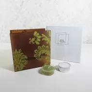 Brown Glass Lime Accents Square Tealight Candle Holder: With Box