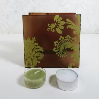 Brown Glass Lime Accents Square Tealight Candle Holder: Front - Click to enlarge