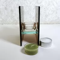 Brown Glass Lime Accents Square Tealight Candle Holder: Side - Click to enlarge
