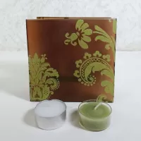 Brown Glass Lime Accents Square Tealight Candle Holder: Back - Click to enlarge