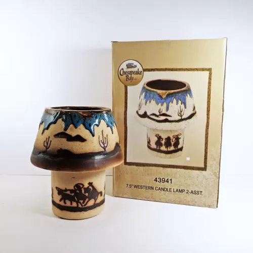 Cowboys Two Piece Ceramic Tealight Candle Lamp: With Box