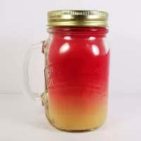 Strawberries and cream scented candle in large glass mug with handle: Back - Click to enlarge